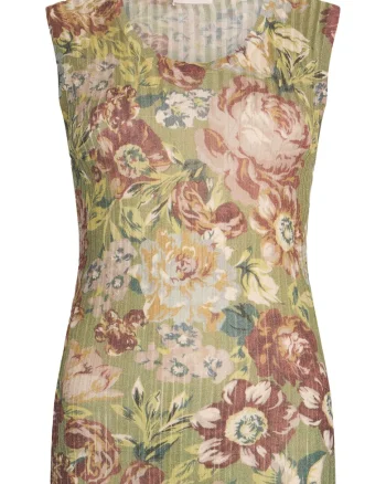Top cambrat cu model floral, Rosu/Verde/Crem