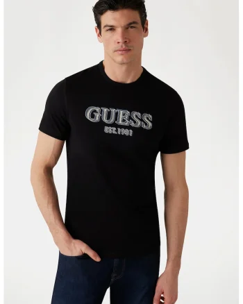Tricou cu decolteu la baza gatului si imprimeu logo, Alb fildes/Negru/Albastru prafuit