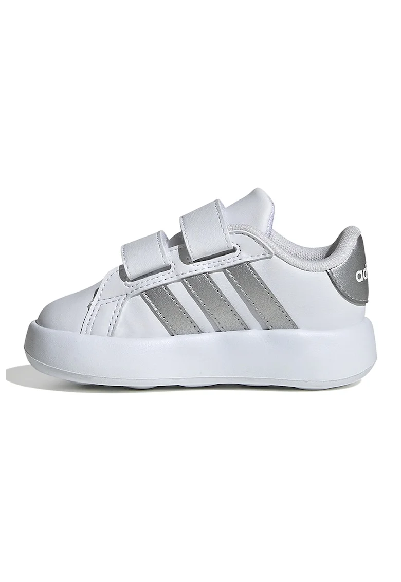 Pantofi sport din piele ecologica cu velcro Grand Court 2.0, Alb optic/Gri inchis