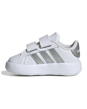Pantofi sport din piele ecologica cu velcro Grand Court 2.0, Alb optic/Gri inchis
