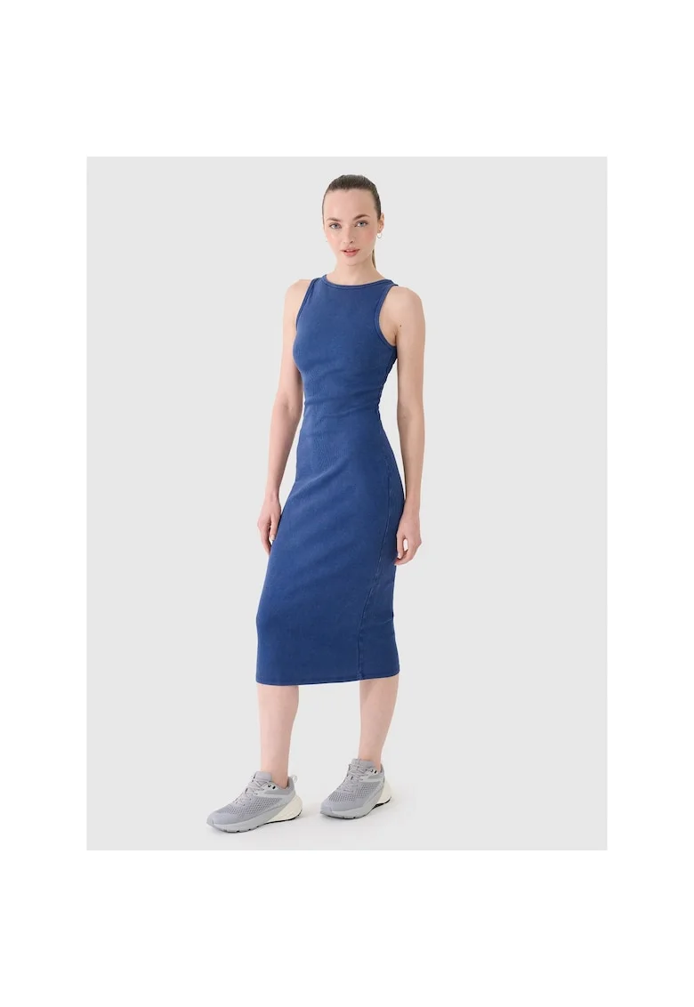 Rochie sport dama,  tricotata cu nervuri, elastic, bleumarin, 95% bumba