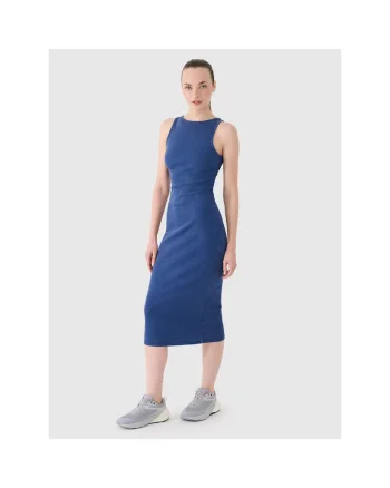 Rochie sport dama,  tricotata cu nervuri, elastic, bleumarin, 95% bumba