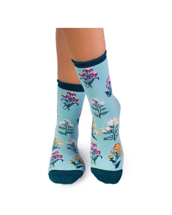 Sosete Fine din Bumbac organic cu model floral Menta