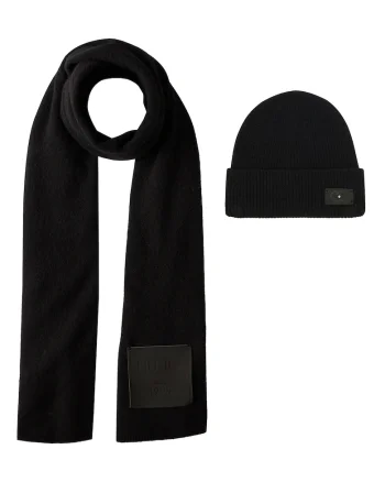 Set de caciula din amestec de lana si esarfa, Negru