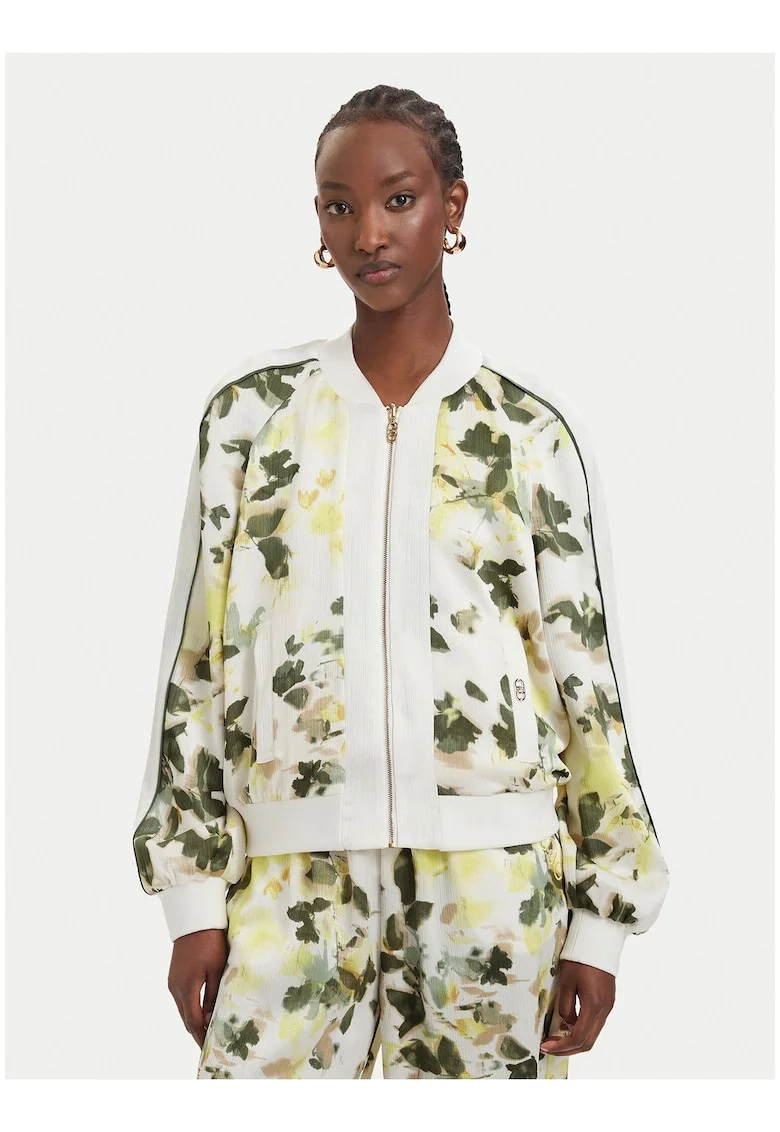 Geaca bomber pentru dama,  bej/verde, model floral, poliester