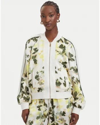 Geaca bomber pentru dama,  bej/verde, model floral, poliester