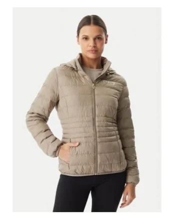 Geaca de tranzitie Dama,  Emporio Armani, poliester, bej, cu gluga si fermoar