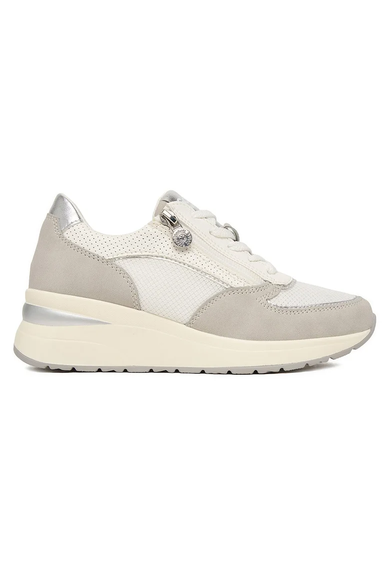 Pantofi sport dama  gri/alb, material textil/cauciuc, sistem de inchidere cu fermoar, varf rotund