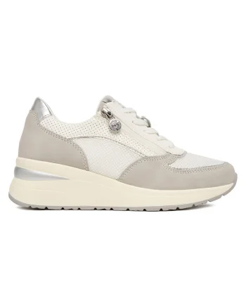 Pantofi sport dama  gri/alb, material textil/cauciuc, sistem de inchidere cu fermoar, varf rotund