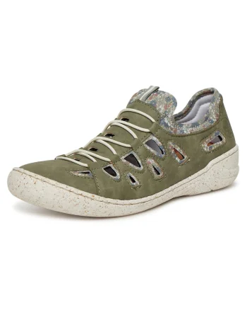 Pantofi dama  model 54551-52, verde, textil si piele naturala, varf rotund