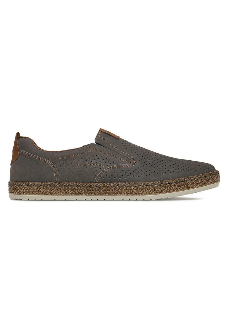 Pantofi barbati,  gri, piele naturala, varf rotund,