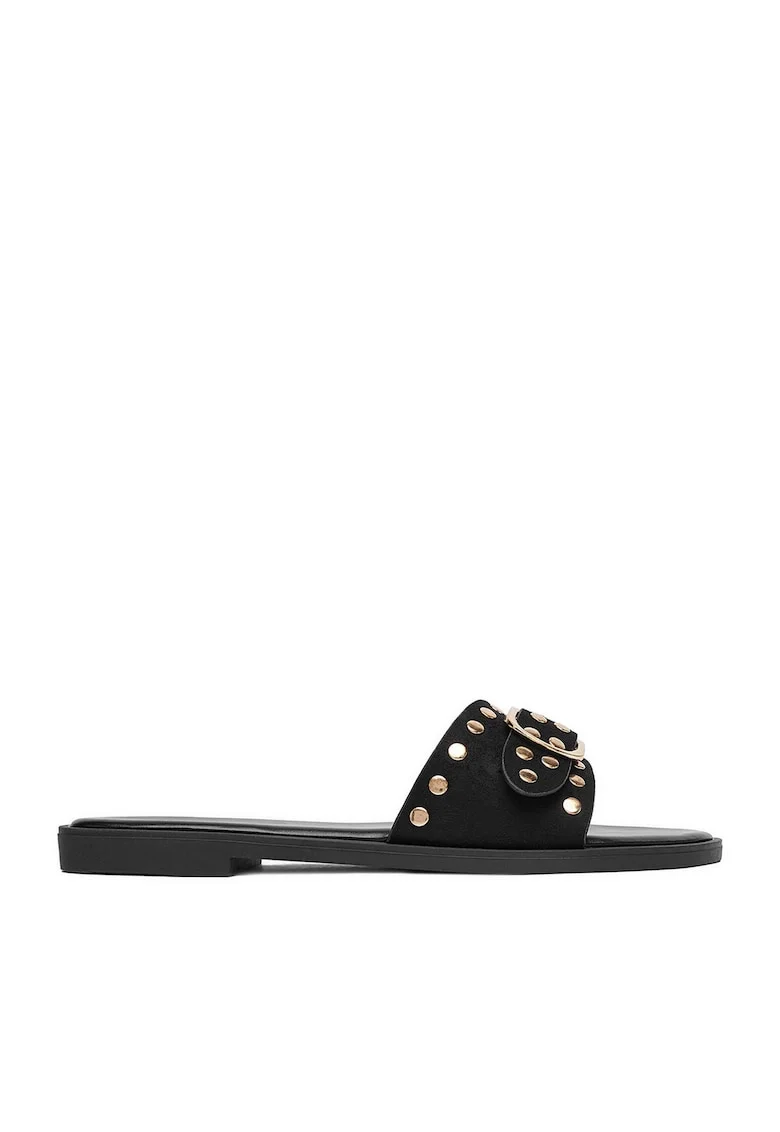 Papuci  negru, piele ecologica, imitatie piele intoarsa