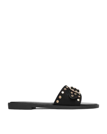 Papuci  negru, piele ecologica, imitatie piele intoarsa