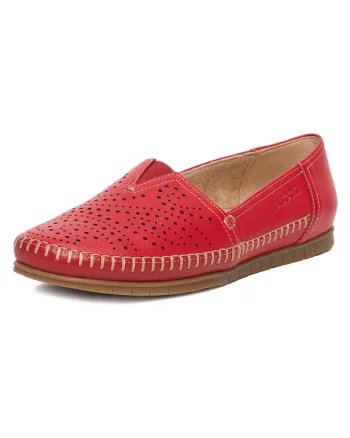 Mocasini dama  piele naturala, rosu, varf rotund,