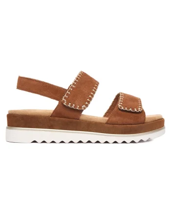 Sandale dama,  velcro, piele naturala, maro,