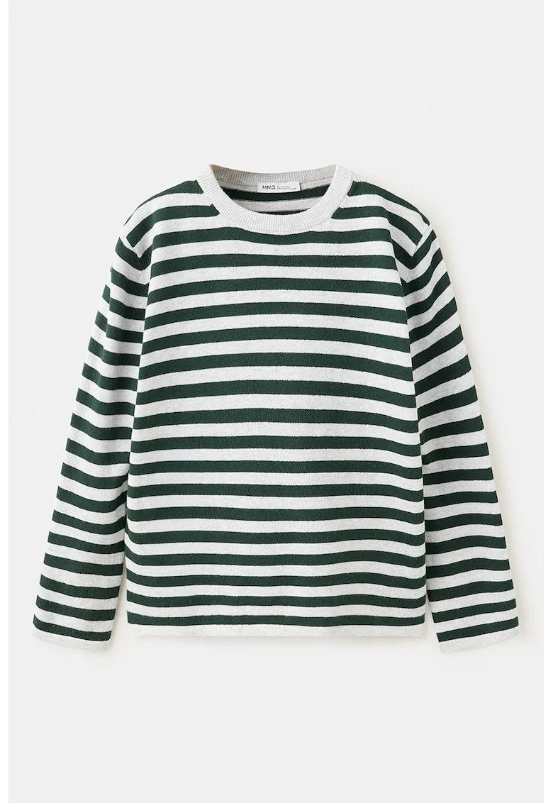 Pulover din bumbac cu decolteu la baza gatului, Verde/Gri deschis