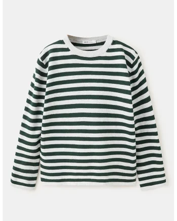 Pulover din bumbac cu decolteu la baza gatului, Verde/Gri deschis