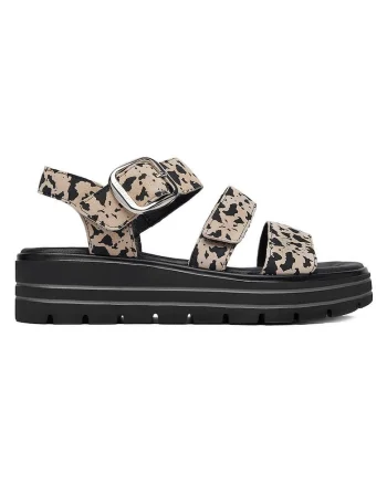 Sandale dama  piele naturala, bej/negru, talpa groasa, inchidere velcro,