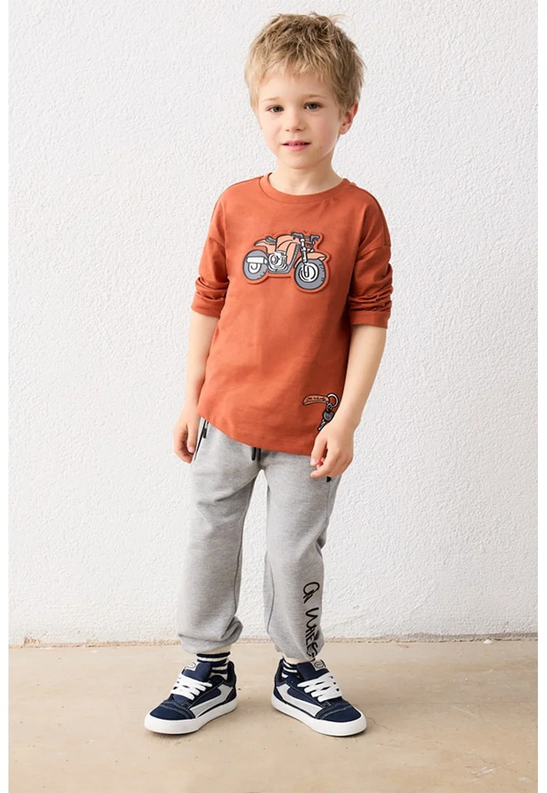 Bluza de bumbac cu detaliu grafic in relief, Maro Siena