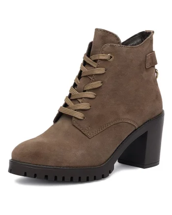 Botine dama,  piele naturala, bej, toc clasic, fermoar,