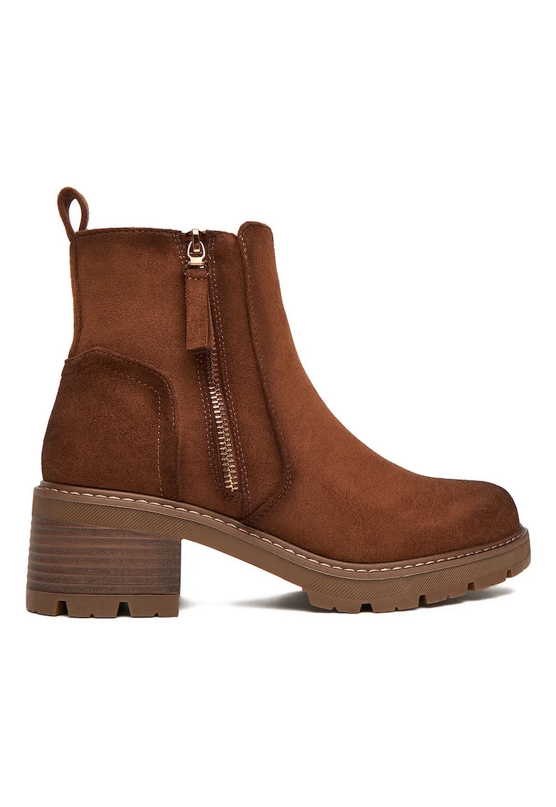 Botine dama,  material textil, maro,