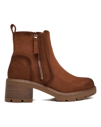 Botine dama,  material textil, maro,