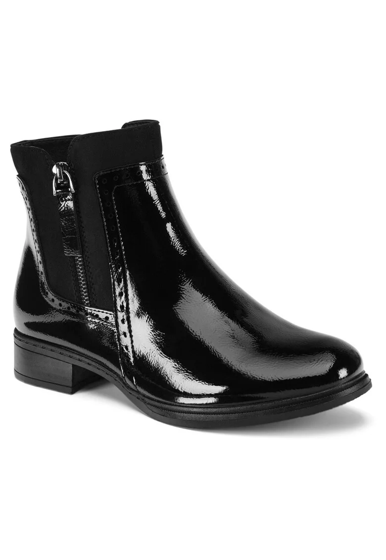 Botine dama,  piele ecologica, negru, fermoar,