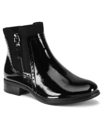 Botine dama,  piele ecologica, negru, fermoar,