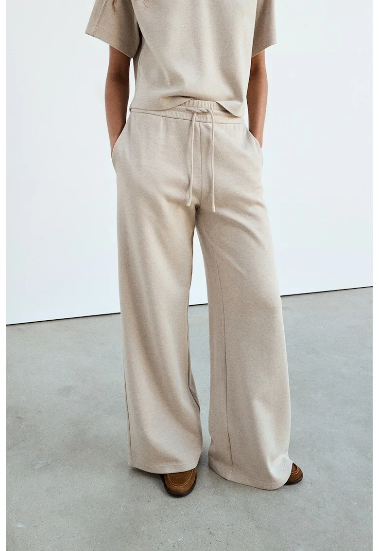 Pantaloni de trening cu croiala ampla si snur, Bej deschis
