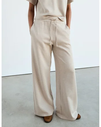 Pantaloni de trening cu croiala ampla si snur, Bej deschis