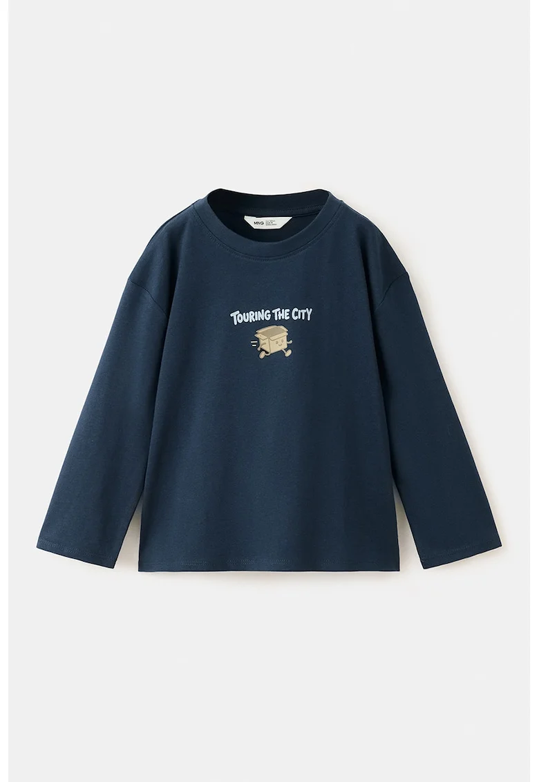 Bluza de bumbac cu decolteu la baza gatului, Albastru oceanic/Gri cenusiu