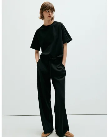 Pantaloni de trening cu croiala ampla si snur, Negru stins