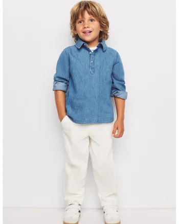 Camasa din denim fara inchidere, Albastru stins