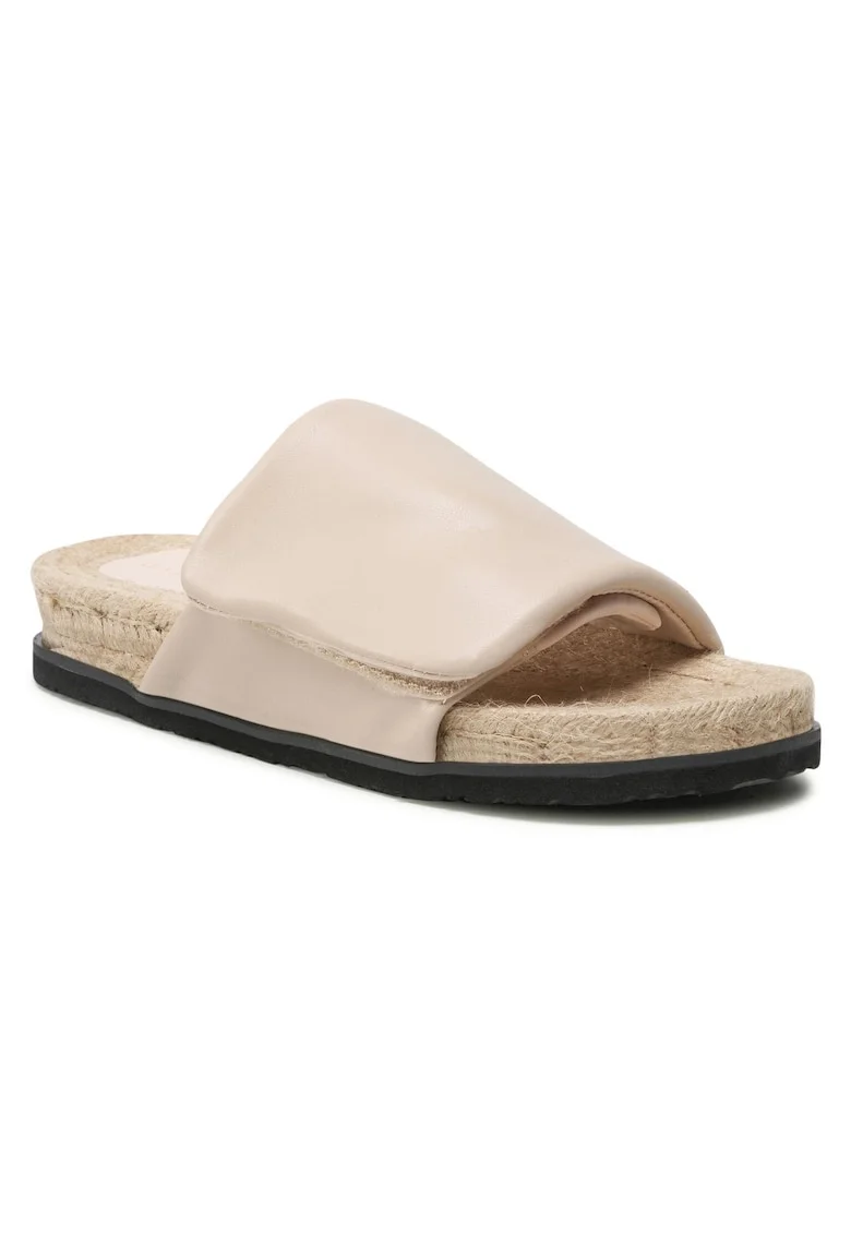 Slapi dama,  reglabil cu velcro, piele ecologica, bej
