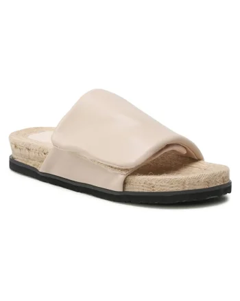 Slapi dama,  reglabil cu velcro, piele ecologica, bej