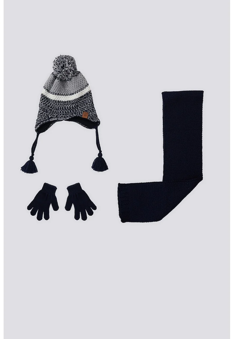 Set de caciula, manusi si fular, Albastru ultramarin, Gri/Albastru ultramarin