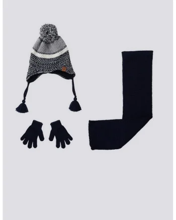 Set de caciula, manusi si fular, Albastru ultramarin, Gri/Albastru ultramarin