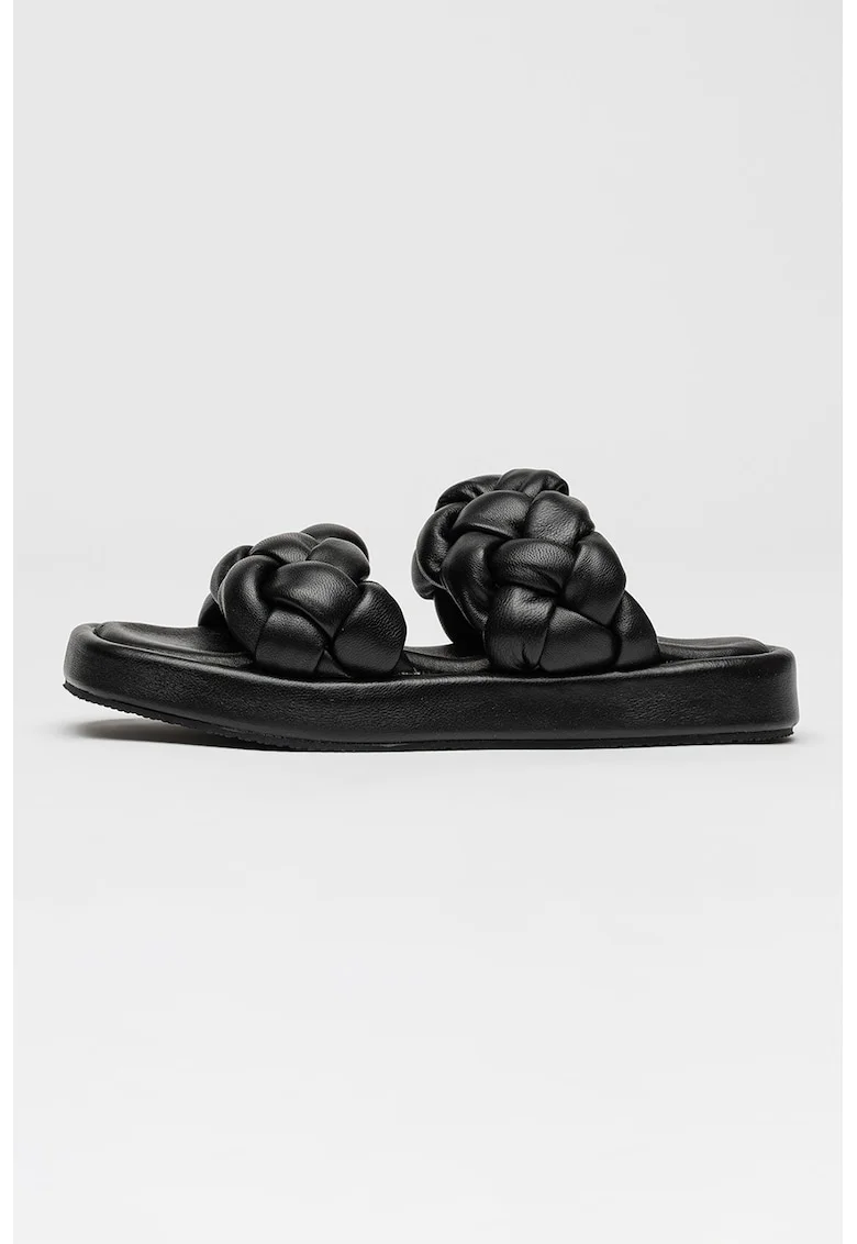Papuci de piele cu design impletit, Negru