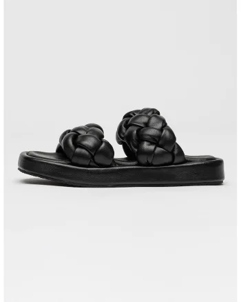Papuci de piele cu design impletit, Negru