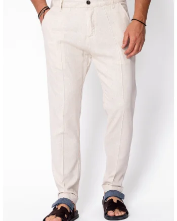 Pantaloni lungi din in cu nasture Beige 21980, Bej