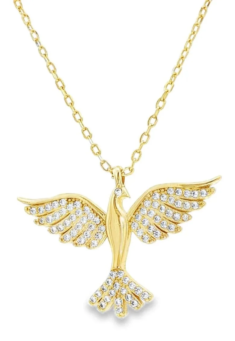 Colier Argint Placat cu Aur 14k Pasarea Phoenix