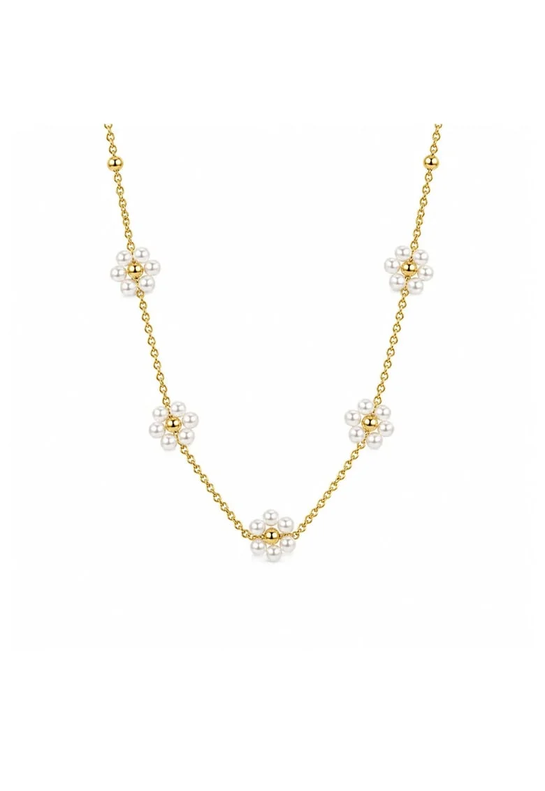 Lant Placat cu Aur 14k Flori cu Perle