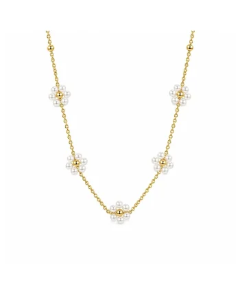 Lant Placat cu Aur 14k Flori cu Perle