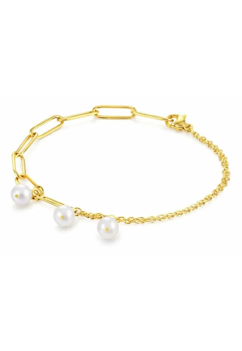 Bratara Placata cu Aur 14k Paperclip cu Perle