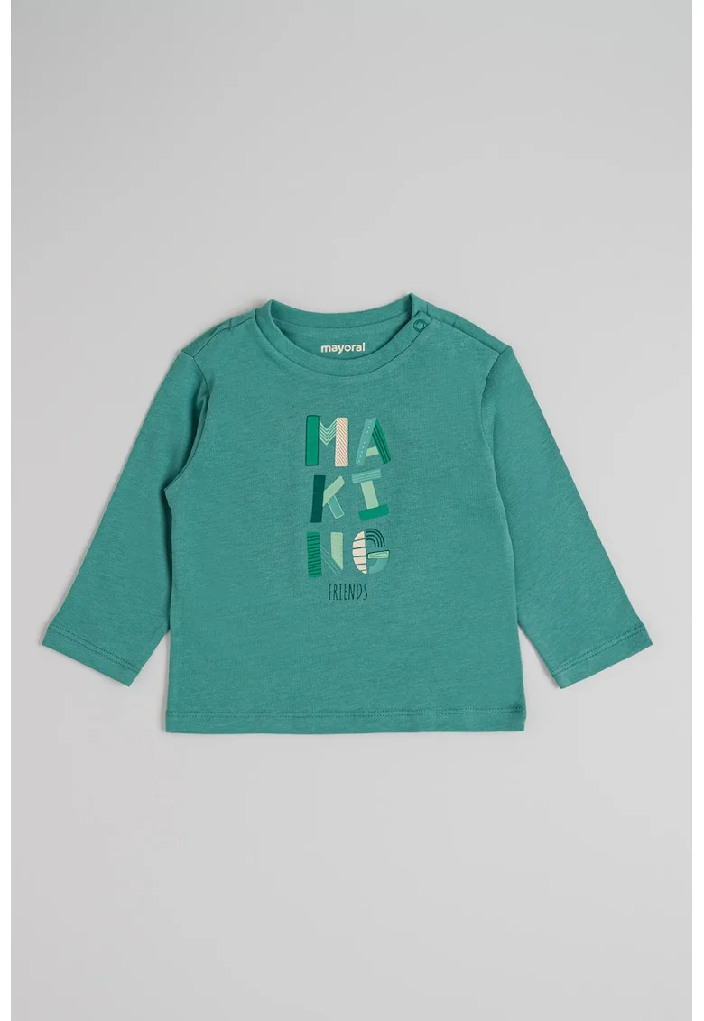 Bluza de bumbac cu model text, Verde