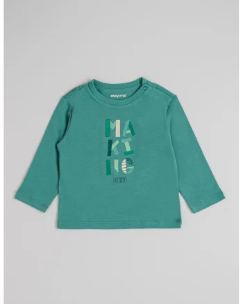 Bluza de bumbac cu model text, Verde