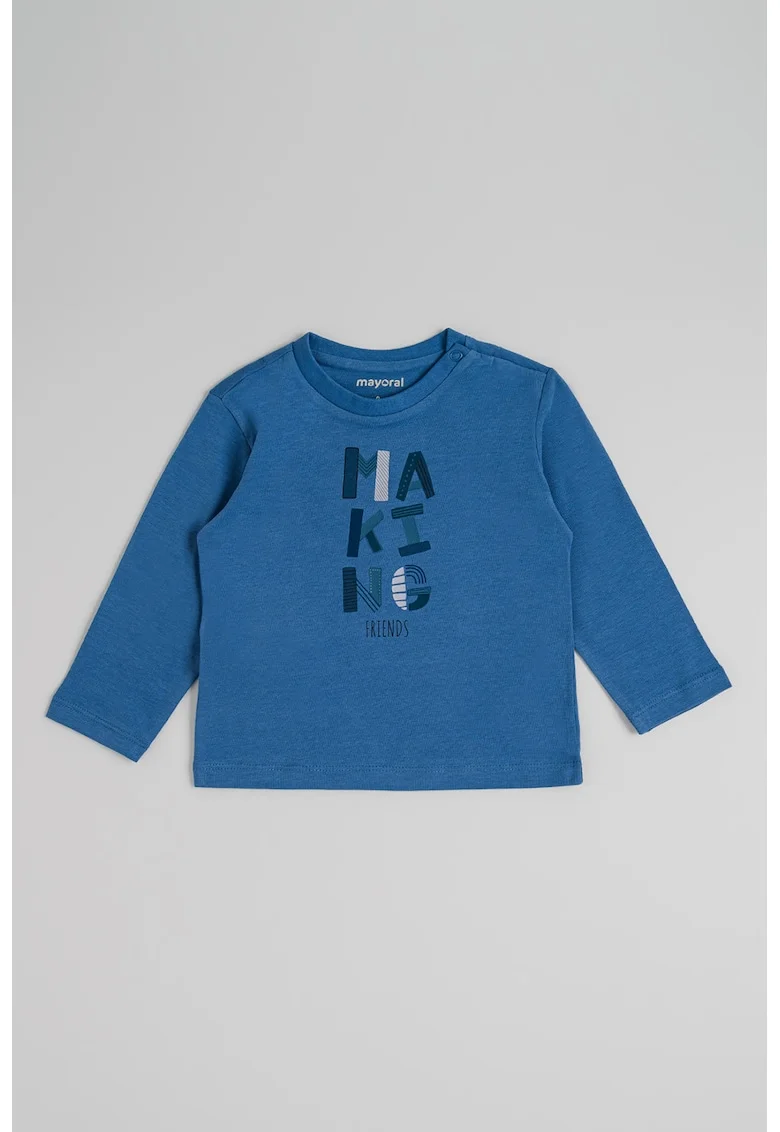 Bluza de bumbac cu model text, Albastru cobalt
