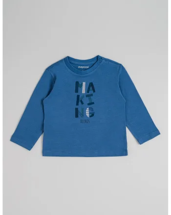 Bluza de bumbac cu model text, Albastru cobalt