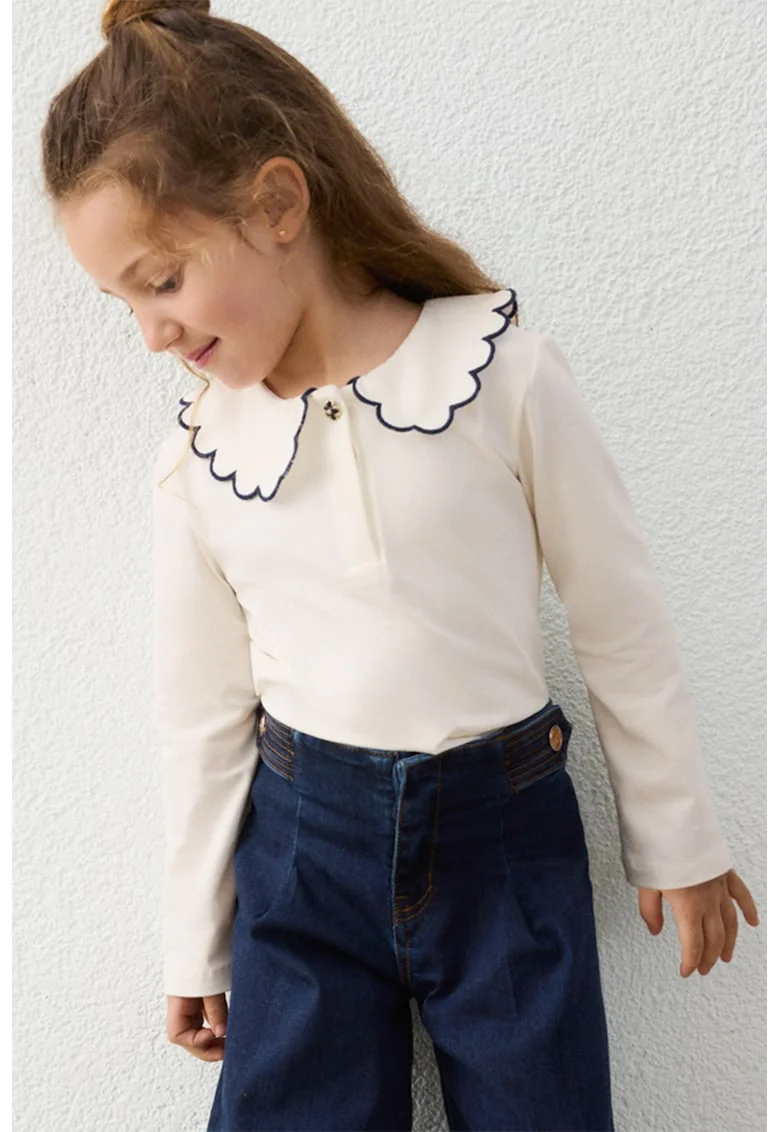 Bluza polo cu guler valurit, Alb