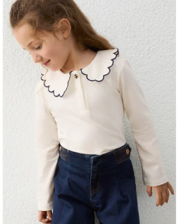 Bluza polo cu guler valurit, Alb